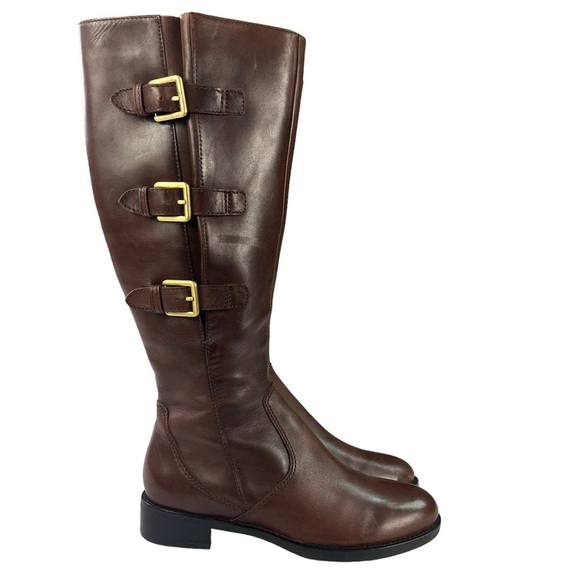 Ecco Hobart Brown Tall‎ Leather Riding Buckle Moto Equestrian Boots EU38 US7-7.5 - Picture 1 of 15